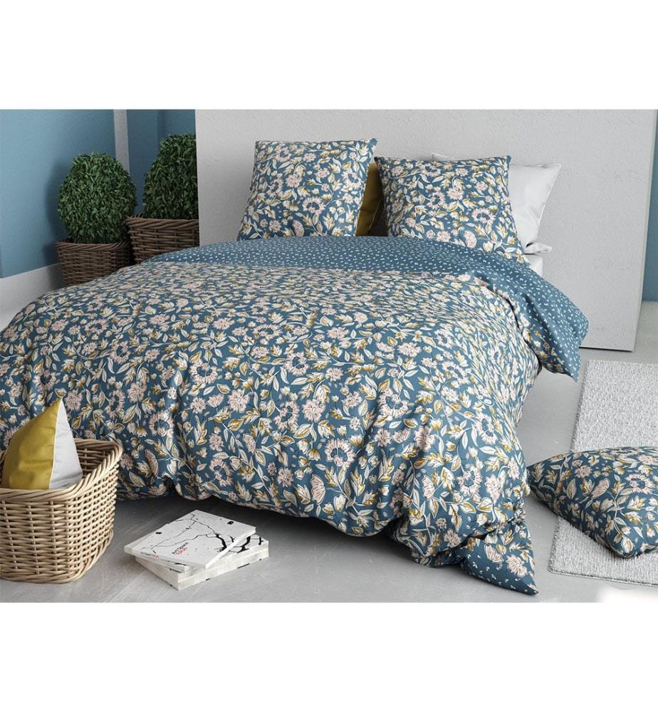 Parure Housse de Couette 3Pièces 240x220cm 100% Percale de Coton 70 Fils Frida