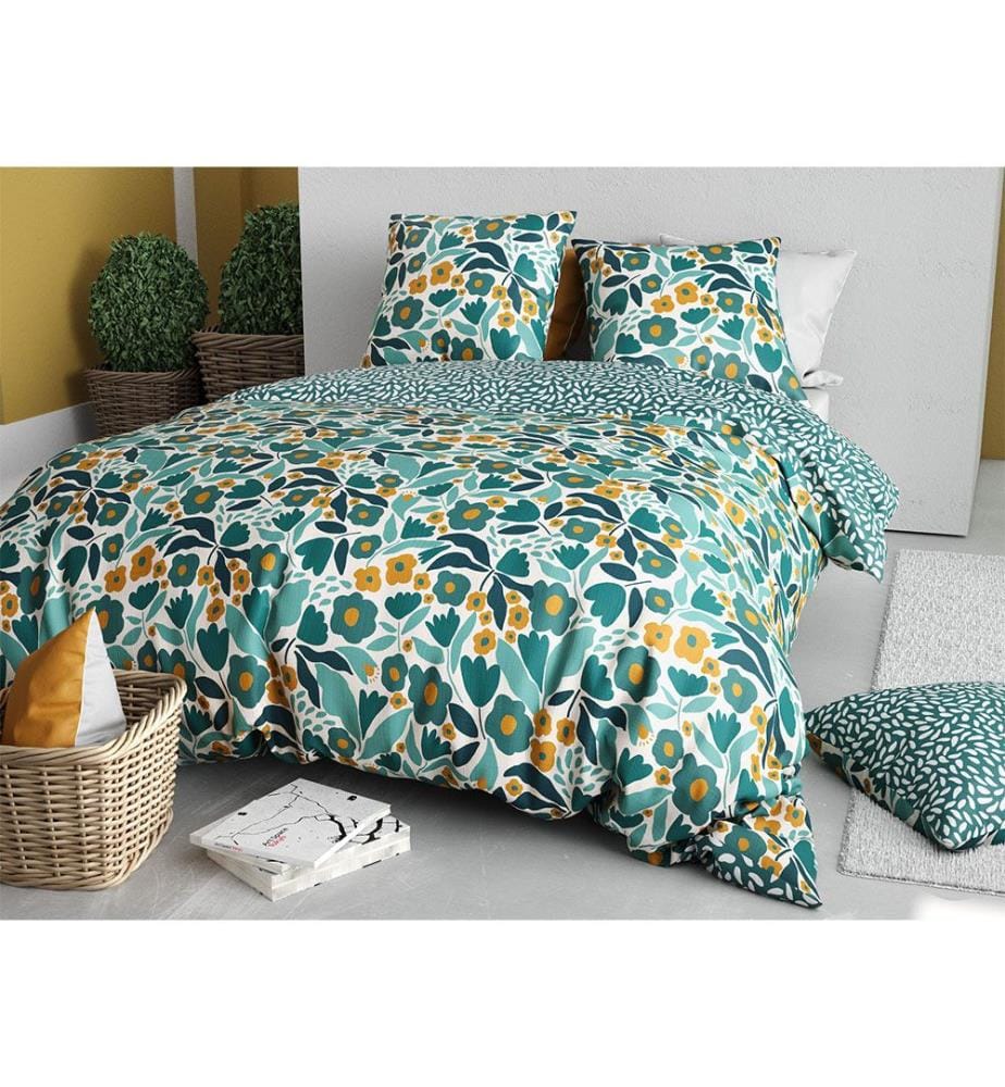 Parure Housse de Couette 3Pièces 240x220cm 100% Coton 57 Fils Mia