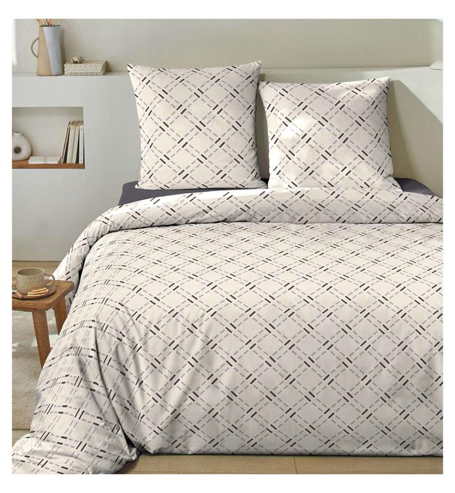 Parure Housse de Couette 2 Pers 140x200 cm - 100 % Coton 57 Fils Mateo
