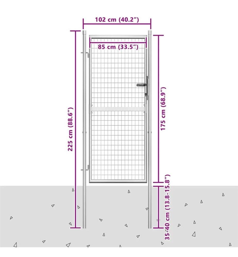 Portail de jardin en acier galvanisé 100 x 175 cm argent