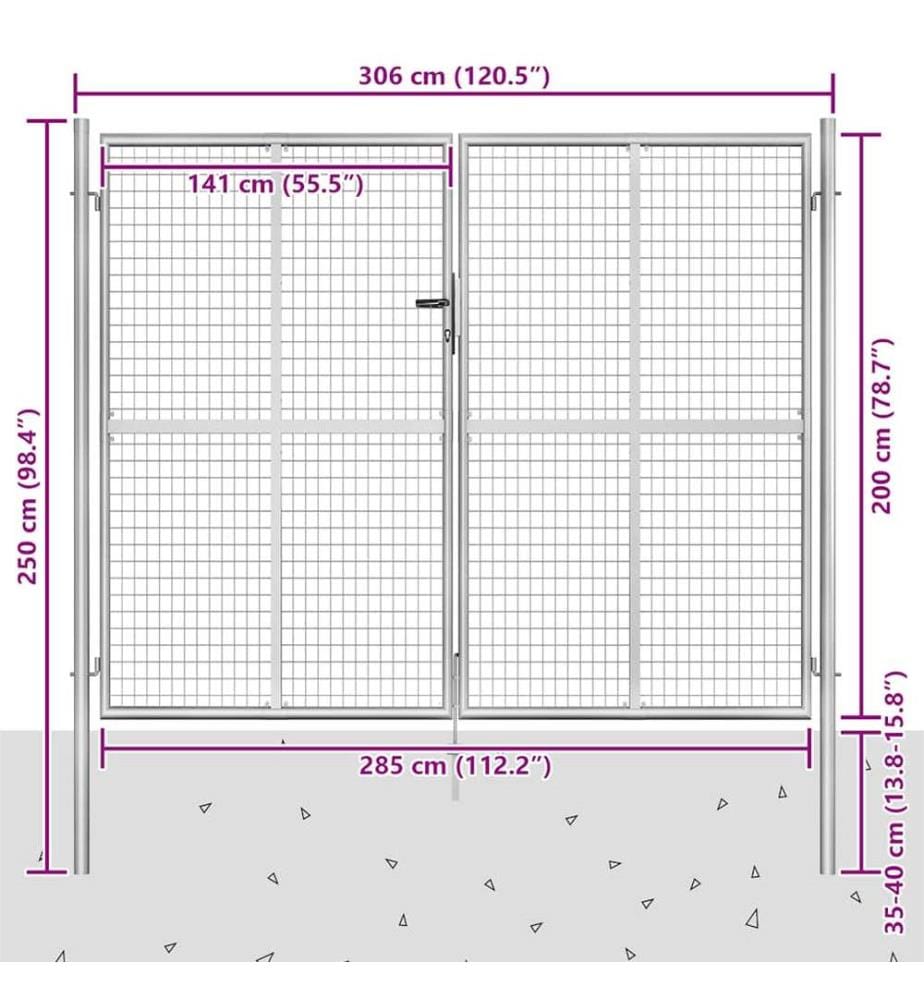Portail de jardin en acier galvanisé 300 x 200 cm argenté