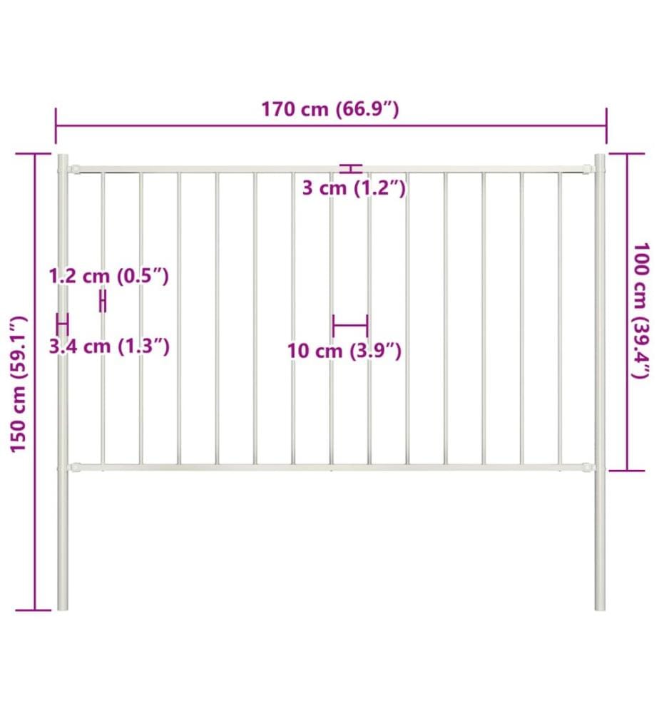 Zaunelement mit Pfosten Pulverbeschichteter Stahl 1,81x1 m Weiss