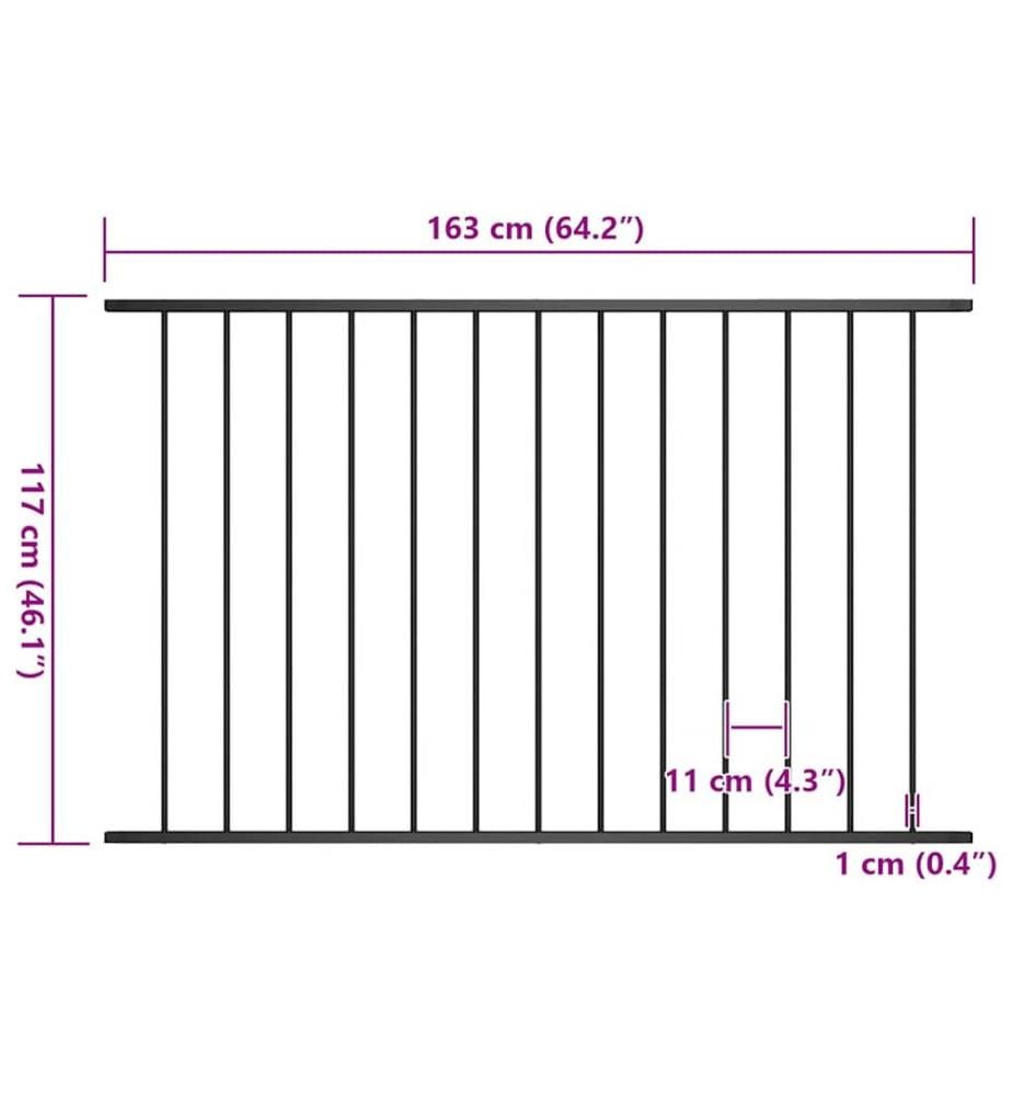 Panneau de clôture en acier thermolaqué 1,63 x 1,25 m noir