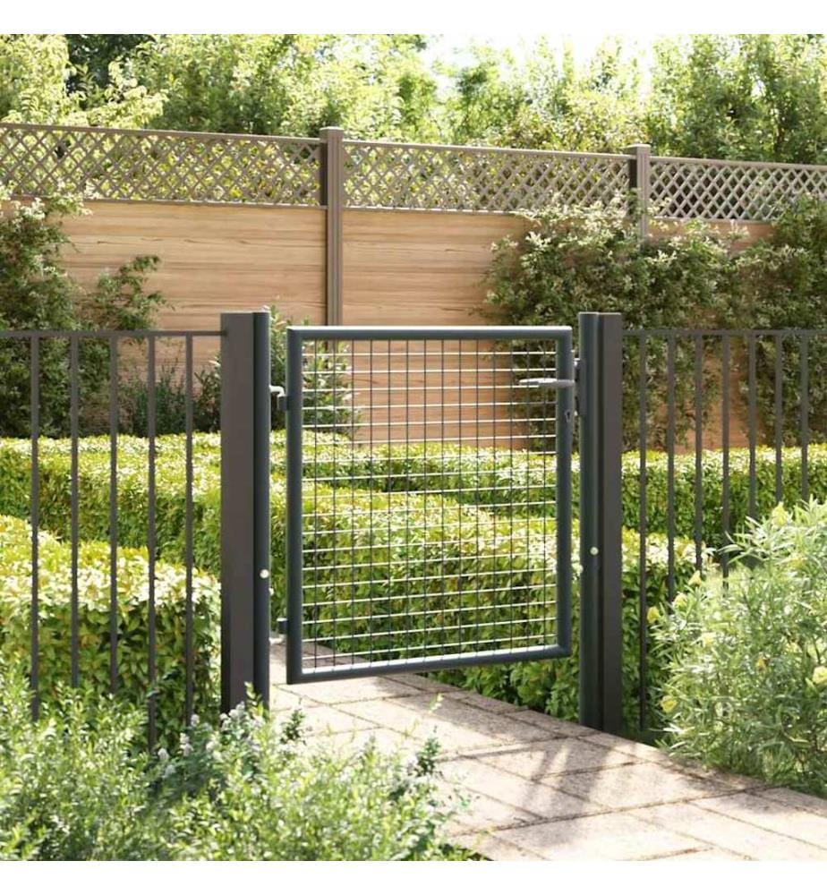 Portail de jardin grillagé en acier galvanisé gris 100 x 75 cm