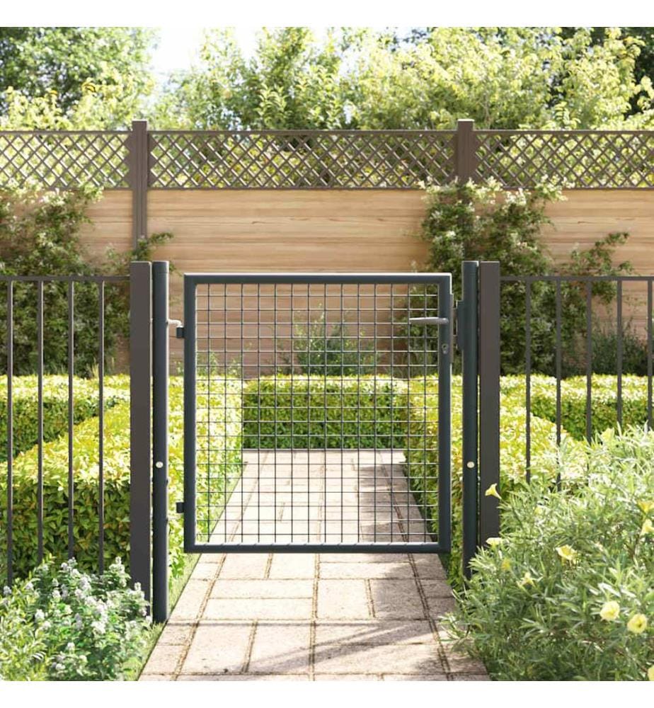Portail de jardin grillagé en acier galvanisé gris 100 x 75 cm