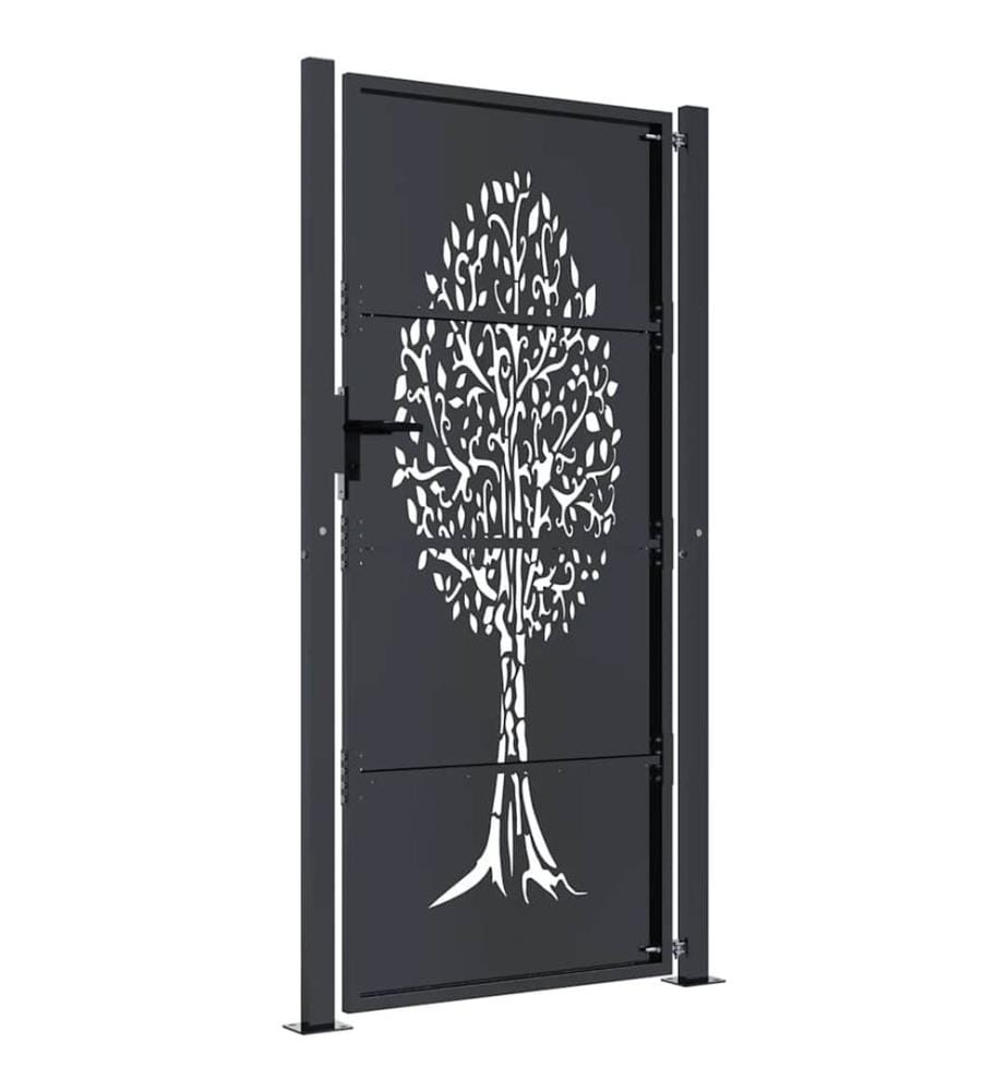 Portail de jardin Anthracite 100x175 cm Acier Design Arbre