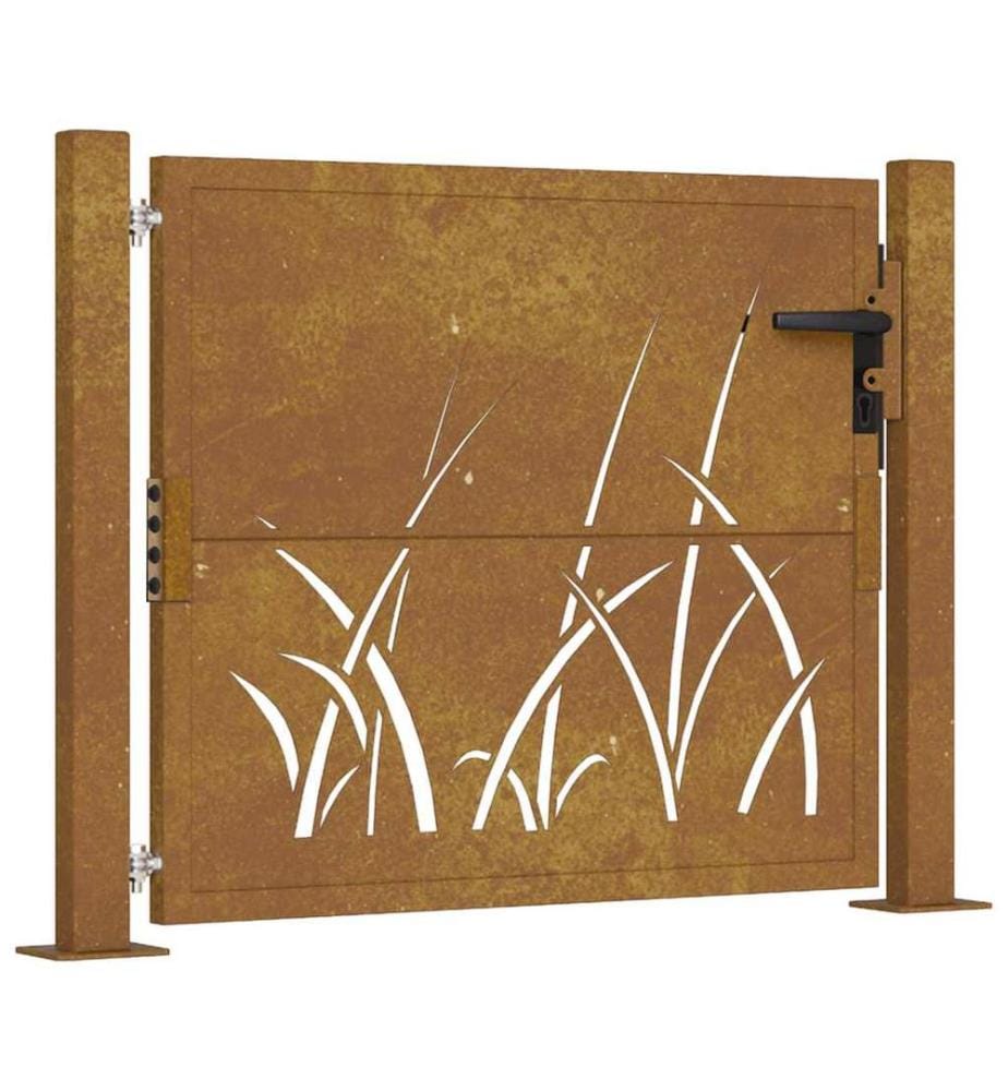 Portail de jardin 100x75 cm en acier Corten avec motif gazon