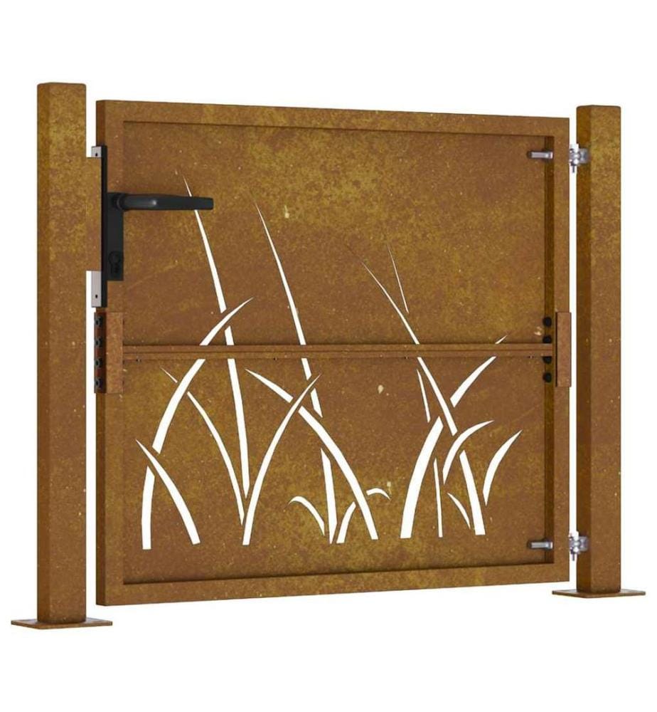 Portail de jardin 100x75 cm en acier Corten avec motif gazon