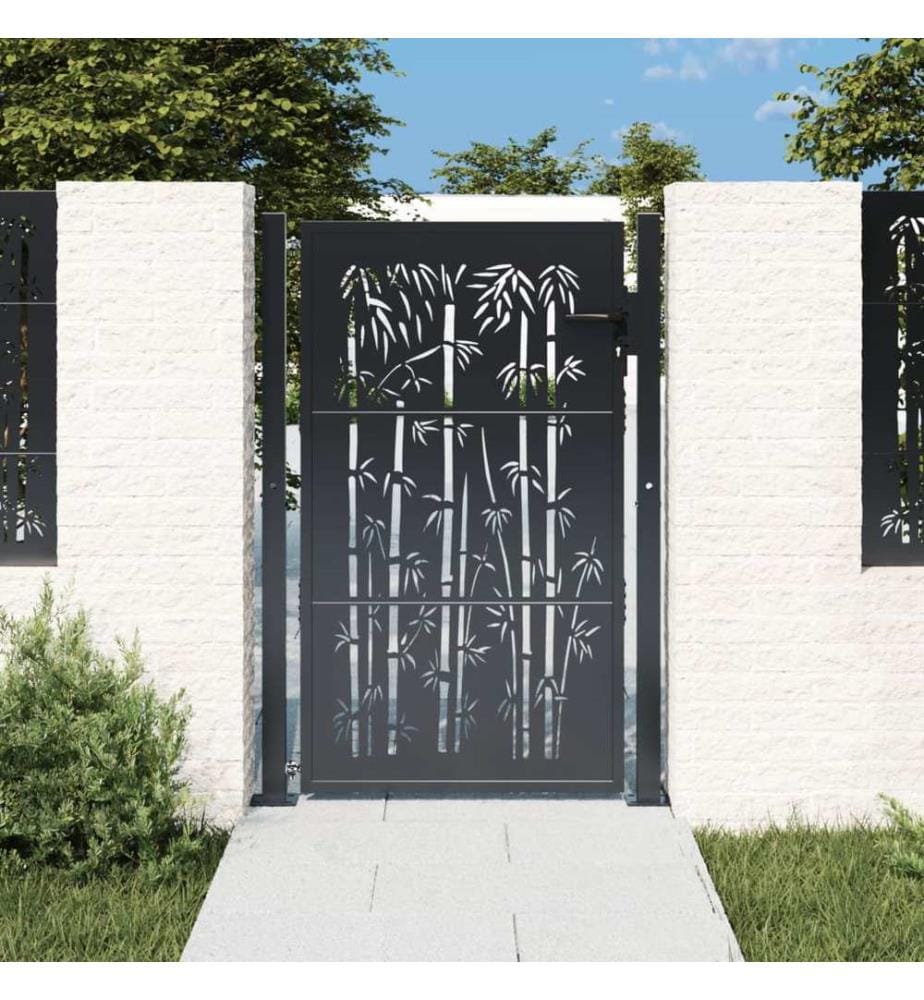 Portail de jardin anthracite 100x125 cm acier design de bambou