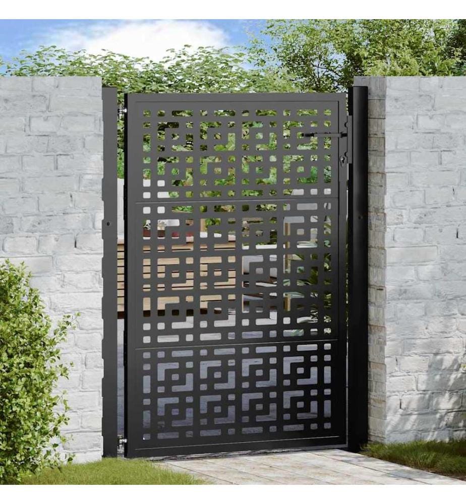 Gartentor Schwarz 100x125 cm Stahl Kreuz-Design