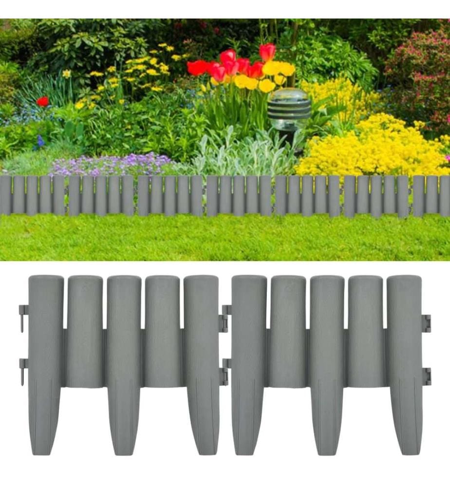 Bordures de pelouse 36 pcs Gris 10 m PP