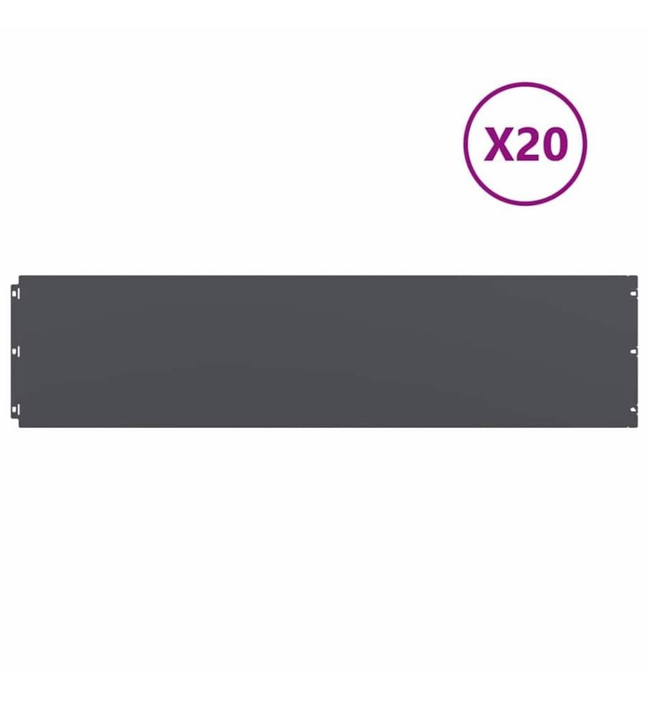 Bordures pelouse 20pcs anthracite 25x103cm acier laminé à froid