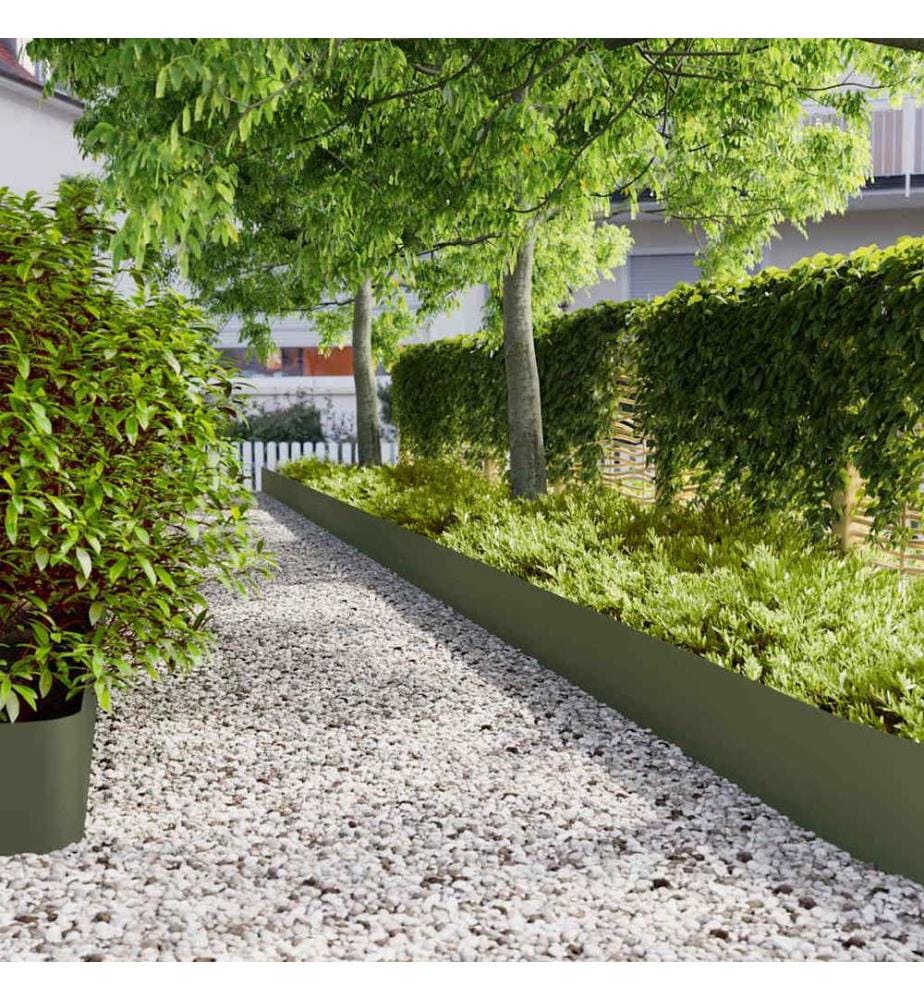 Bordures pelouse 20pcs vert olive 25x103cm acier laminé à froid