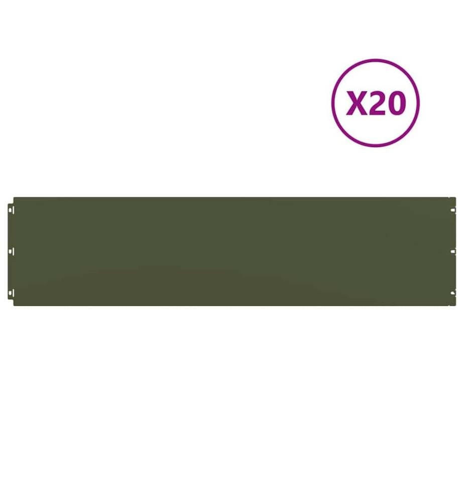 Bordures pelouse 20pcs vert olive 25x103cm acier laminé à froid