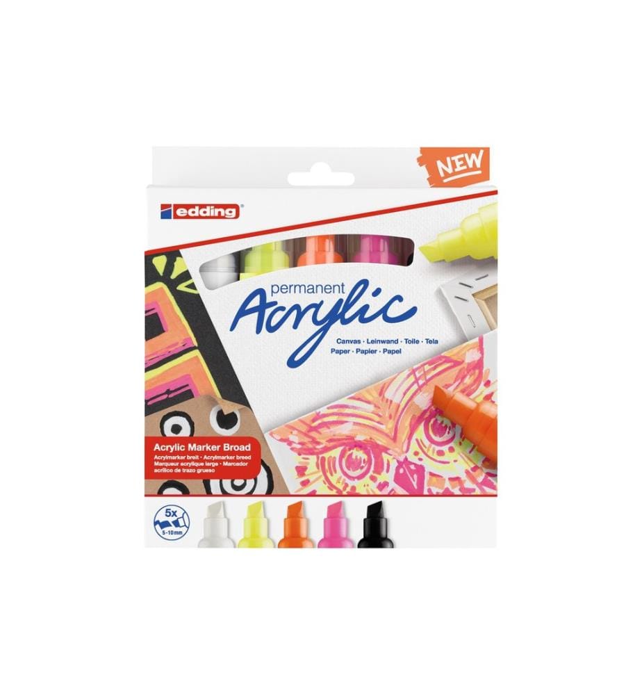 EDDING - Marqueur acrylique 5000 Neon, 5 pièces