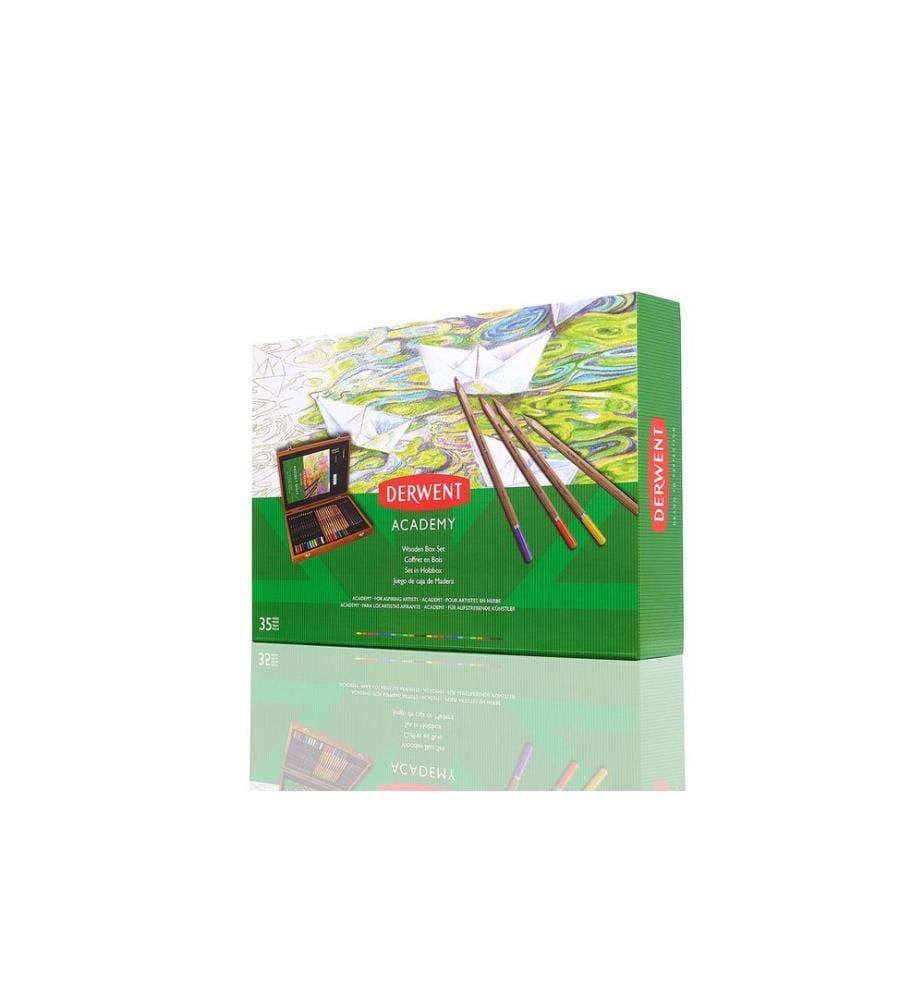 DERWENT - Set cadeau de peinture Academy dans une boîte en bois, 35 pièces