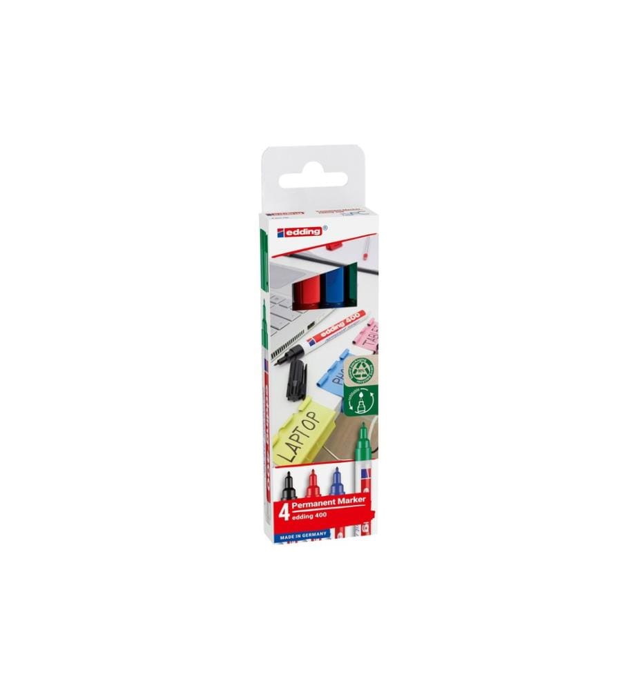 EDDING - Marqueur permanent EDDING - 400, 4 pièces Bleu/Vert/Rouge/Noir