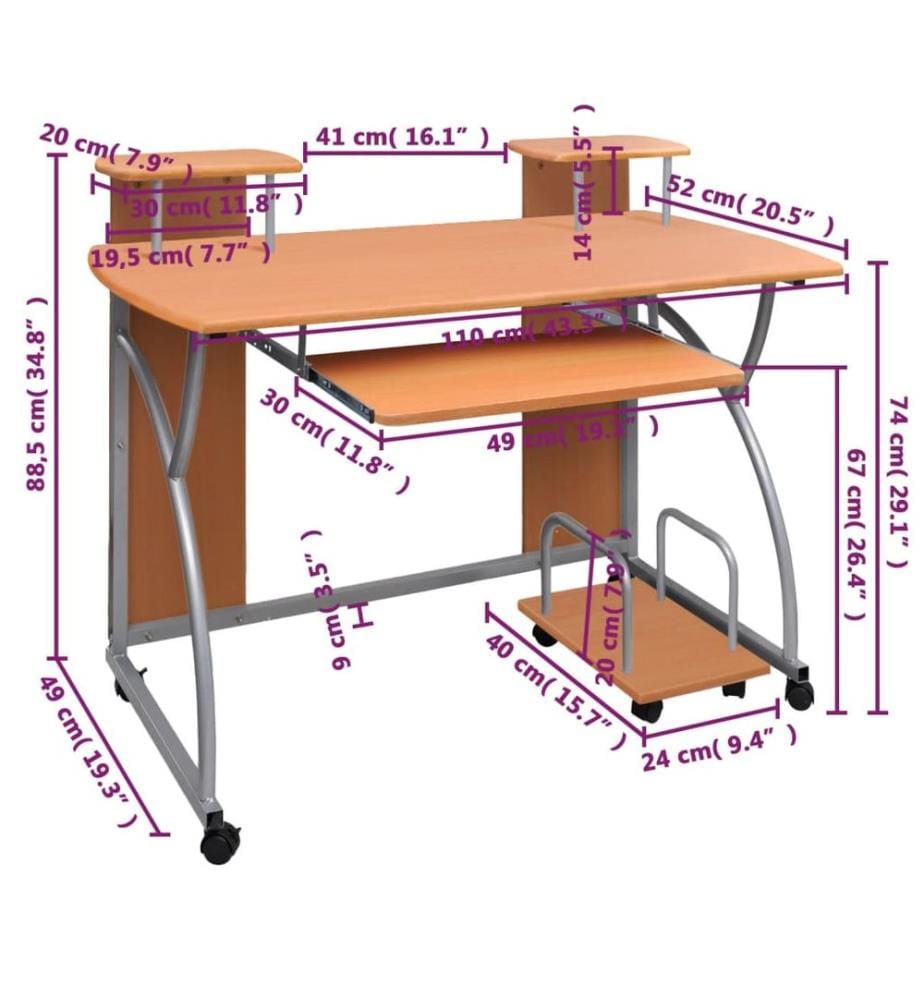 Bureau d'ordinateur Marron 110x52x88,5 cm Bois d'ingénierie