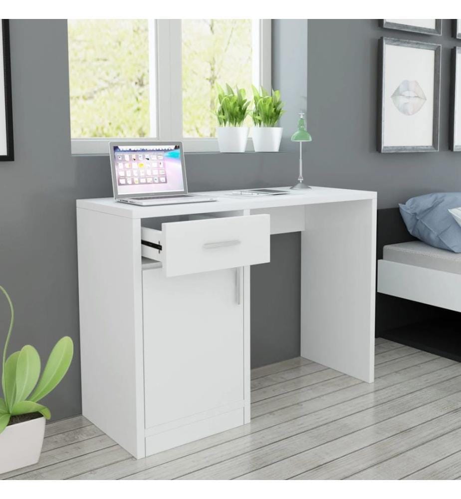Schreibtisch mit Schublade und Schrank Weiss 100x40x73 cm