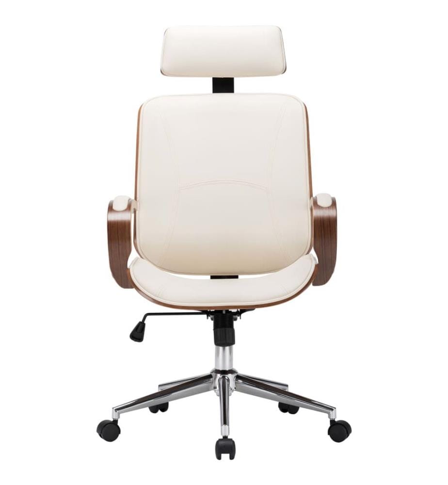 Chaise de bureau avec appuie-tête Crème Similicuir et bois
