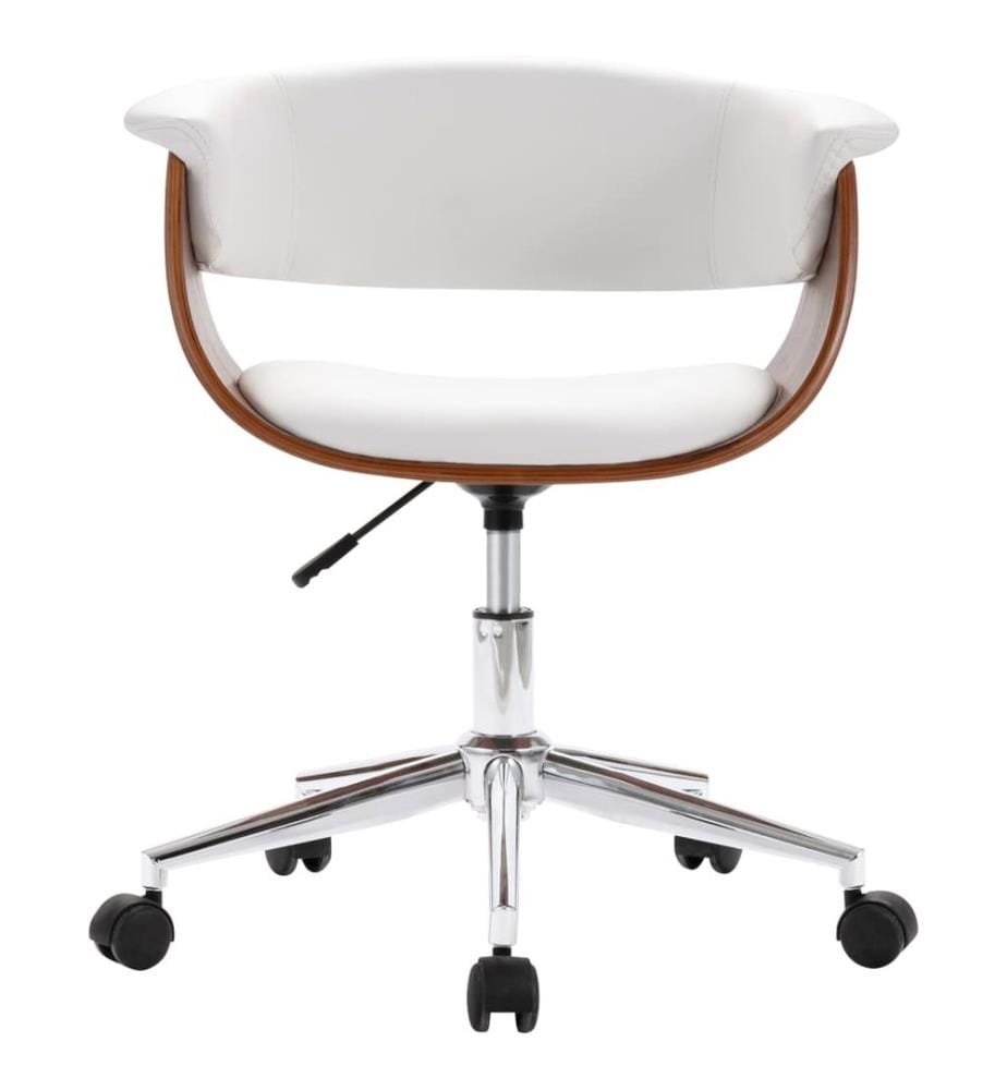 Chaise pivotante de bureau Blanc Bois courbé et similicuir