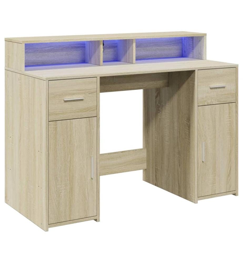 Bureau avec lumières LED chêne sonoma bois d'ingénierie