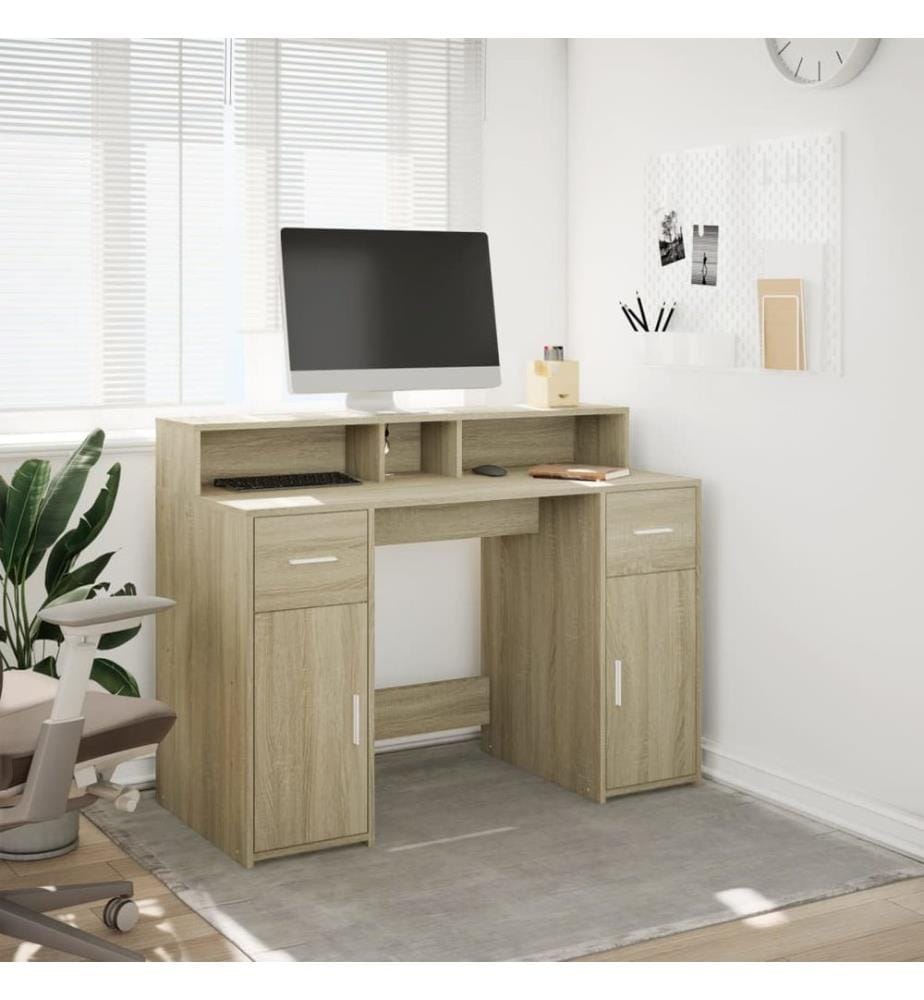 Bureau avec lumières LED chêne sonoma bois d'ingénierie