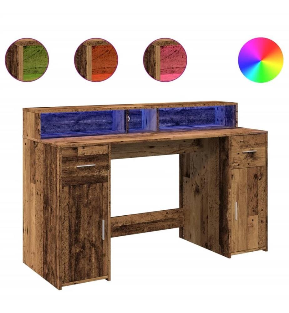 LED-Schreibtisch Altholz-Optik 140x55x91 cm Holzwerkstoff
