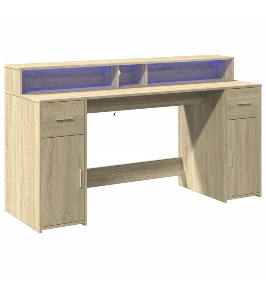 LED-Schreibtisch Sonoma-Eiche 160x55x91 cm Holzwerkstoff