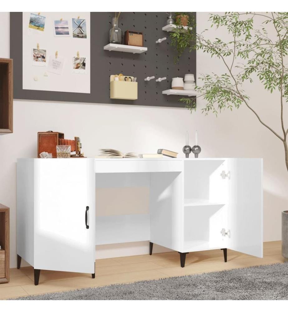 Schreibtisch Hochglanz-Weiss 140x50x75 cm Holzwerkstoff