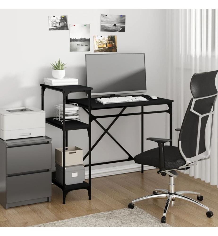 Schreibtisch mit Regal Schwarz 105x50x90cm Holzwerkstoff Eisen