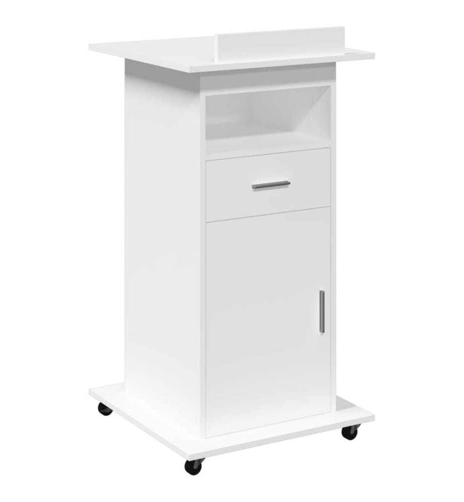 Rednerpult mit Rollen & Schublade Weiss 55x55x107 cm