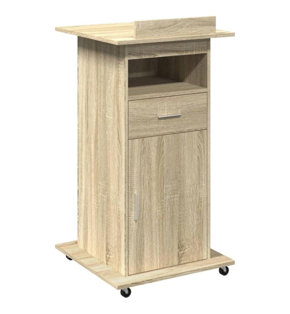 Rednerpult mit Rollen & Schublade Sonoma-Eiche 55x55x107 cm