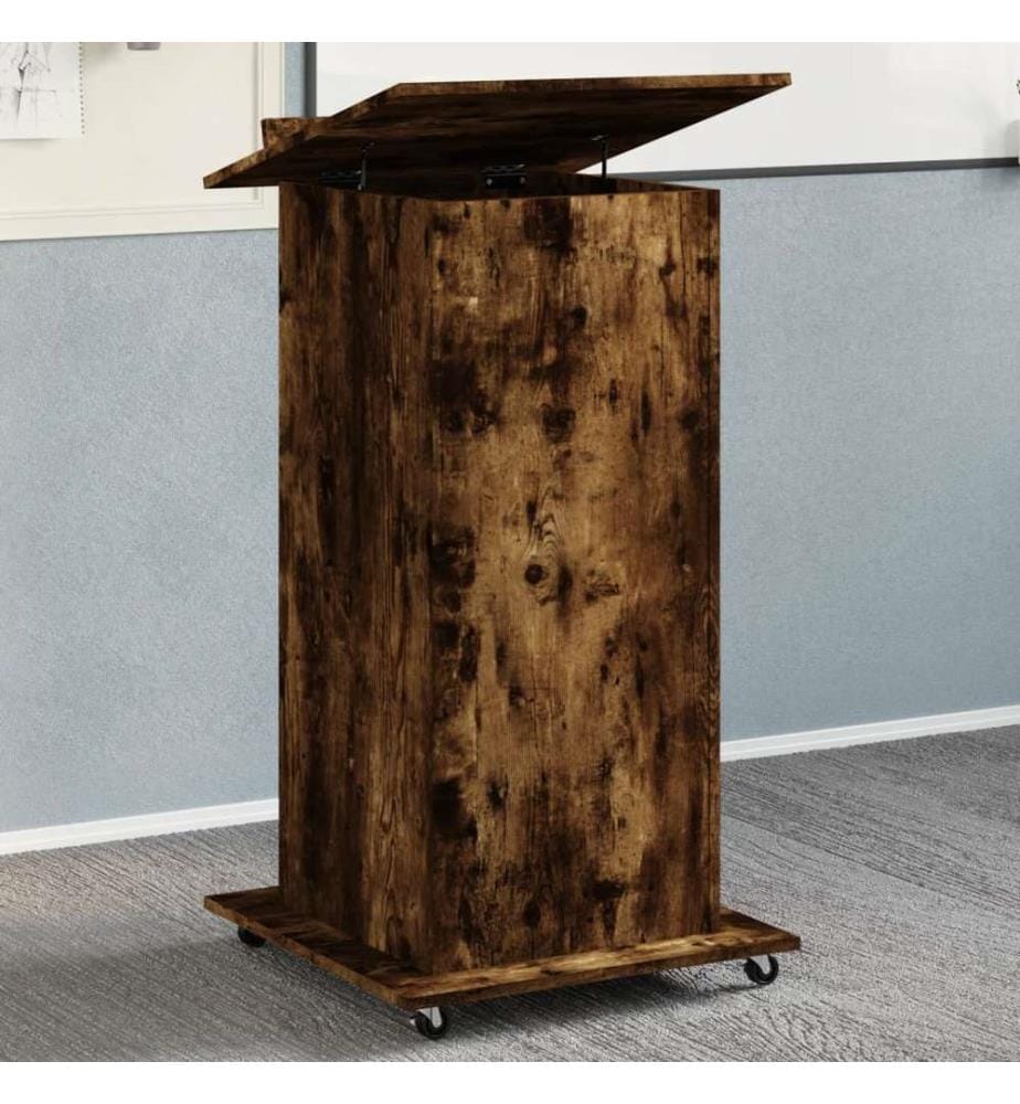 Rednerpult mit Rollen & Schublade Räuchereiche 55x55x107 cm