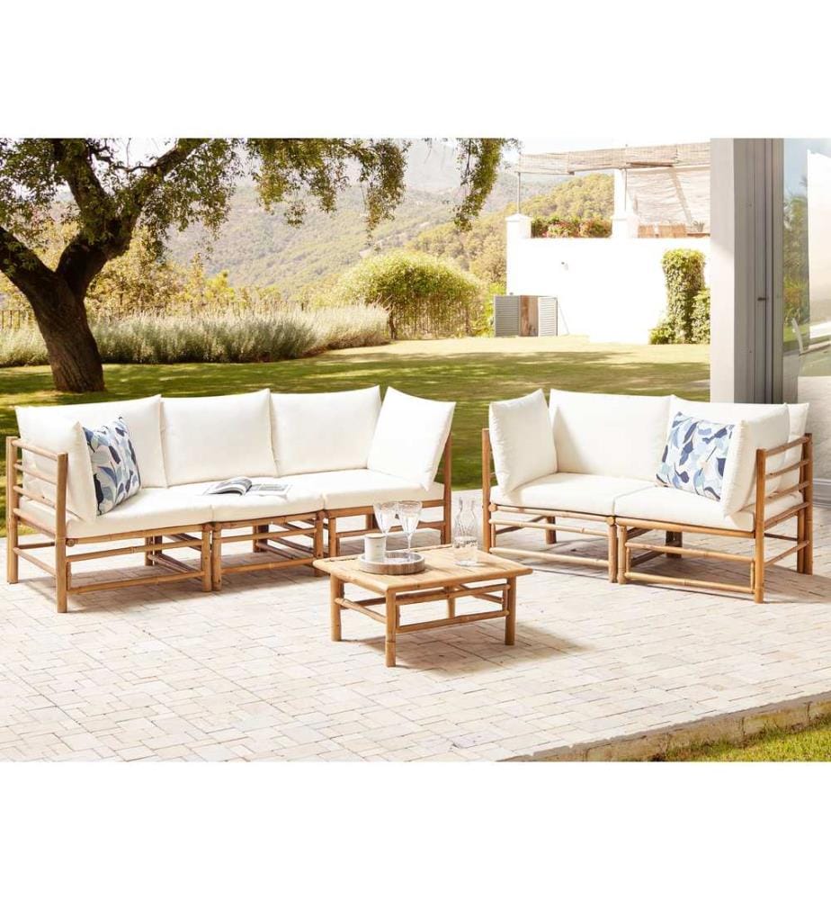 Lounge Set mit Tisch 5-Sitzer CERRETO Cremeweiss Bambus