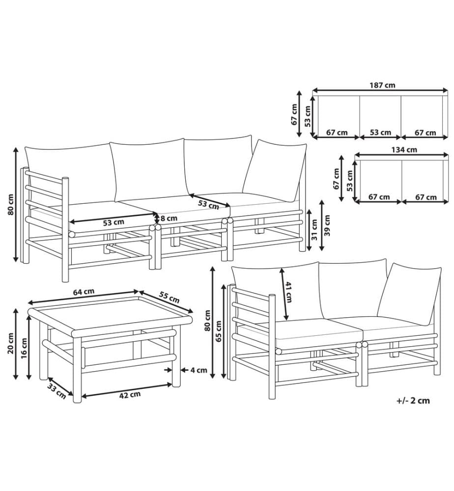 Lounge Set mit Tisch 5-Sitzer CERRETO Cremeweiss Bambus