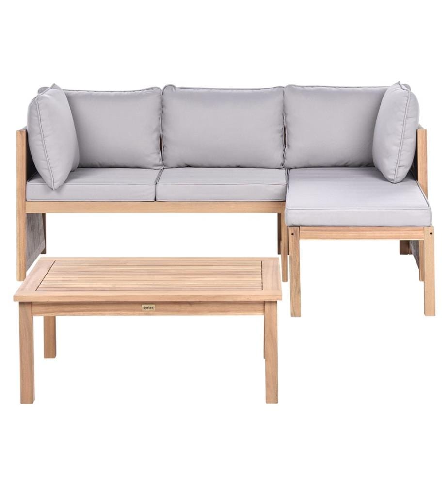 Garten Ecksofa mit Tisch 3-Sitzer ARABBA linksseitig Grau zertifiziertes Akazienholz