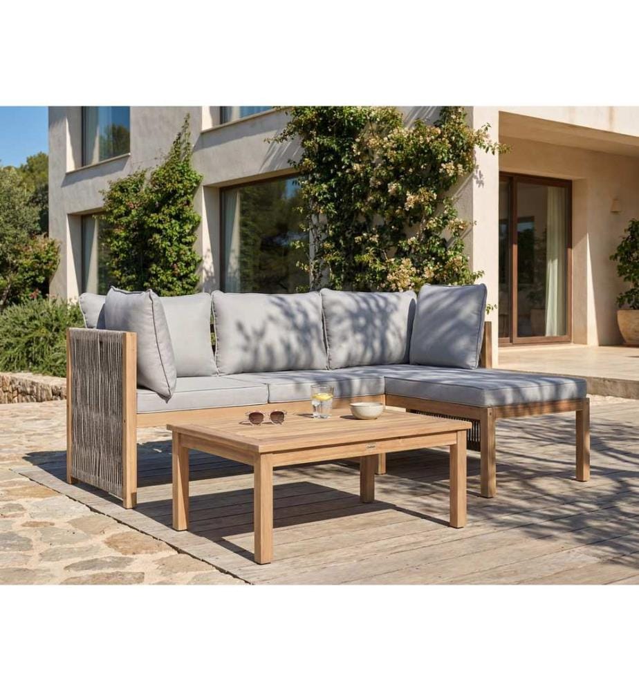 Garten Ecksofa mit Tisch 3-Sitzer ARABBA linksseitig Grau zertifiziertes Akazienholz