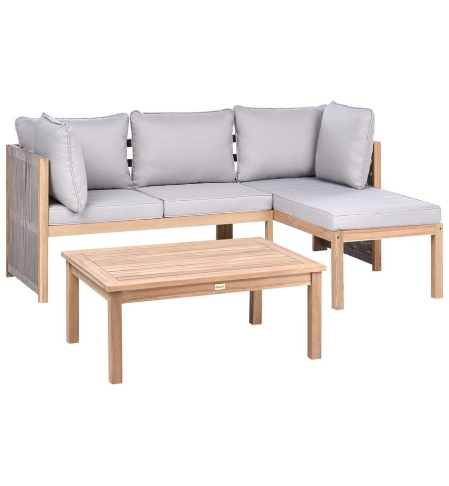 Garten Ecksofa mit Tisch 3-Sitzer ARABBA linksseitig Grau zertifiziertes Akazienholz