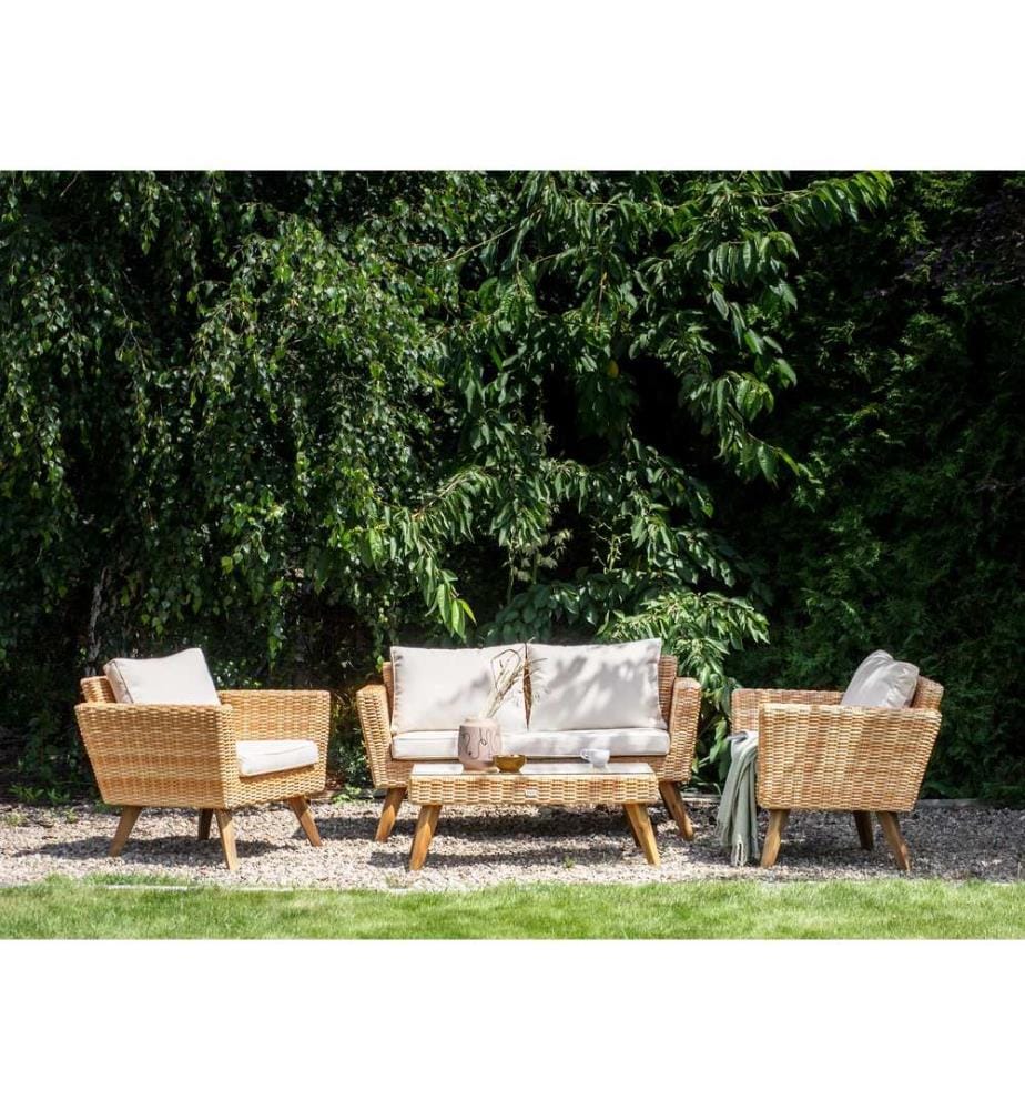 Lounge Set mit Tisch 4-Sitzer VITTORIA Cremeweiss Polyrattan