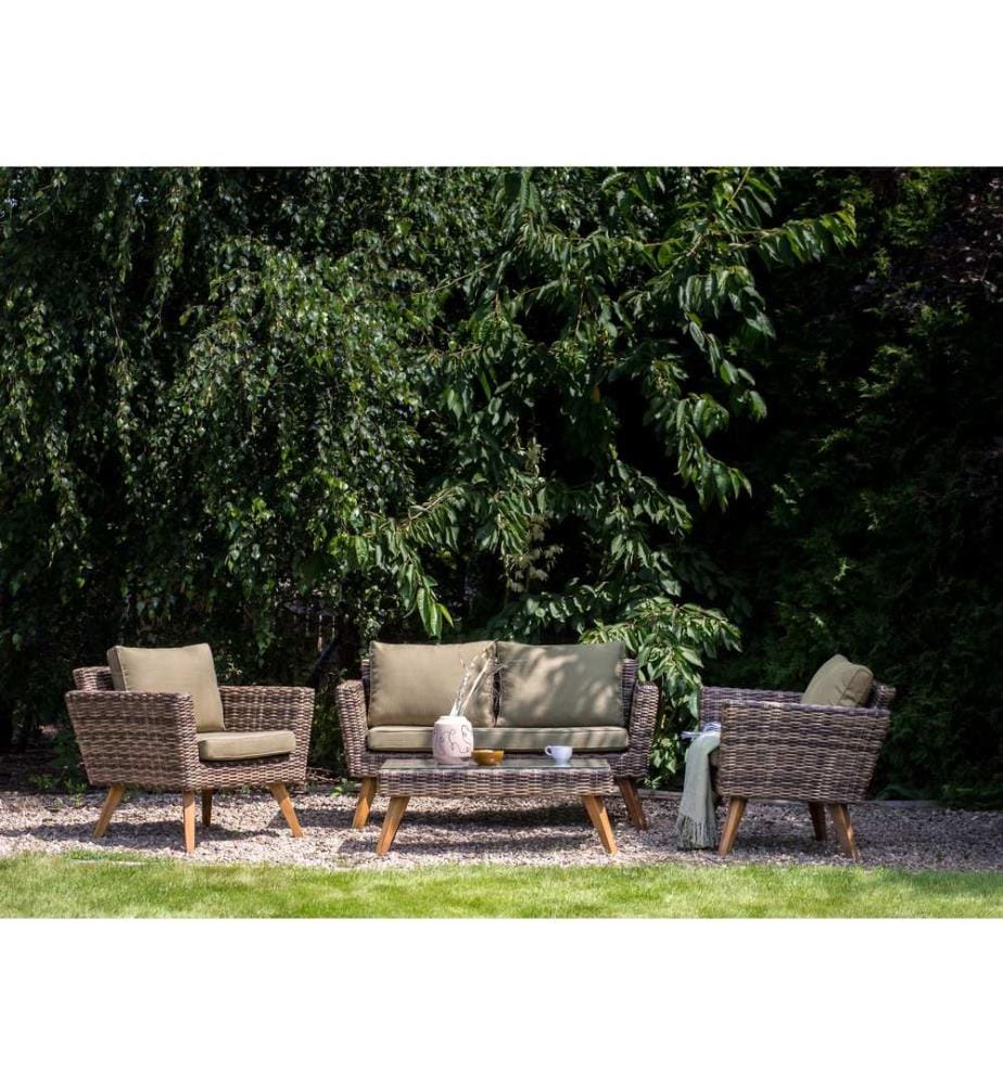 Lounge Set mit Tisch 4-Sitzer VITTORIA Olivgrün Polyrattan