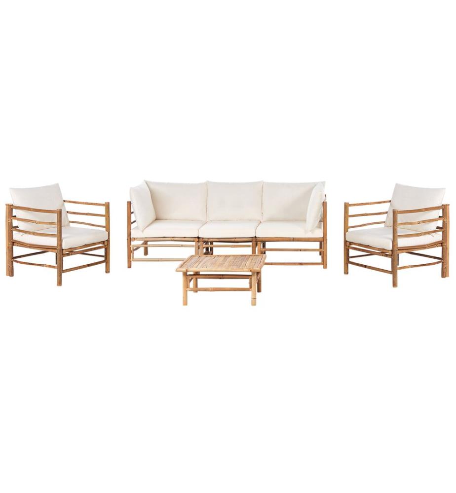 Lounge Set mit Tisch 5-Sitzer CERRETO Cremeweiss Bambus