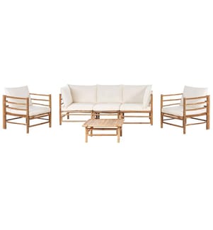 Lounge Set mit Tisch 5-Sitzer CERRETO Cremeweiss Bambus