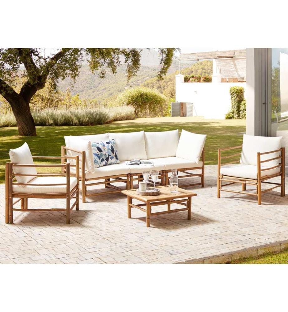 Lounge Set mit Tisch 5-Sitzer CERRETO Cremeweiss Bambus