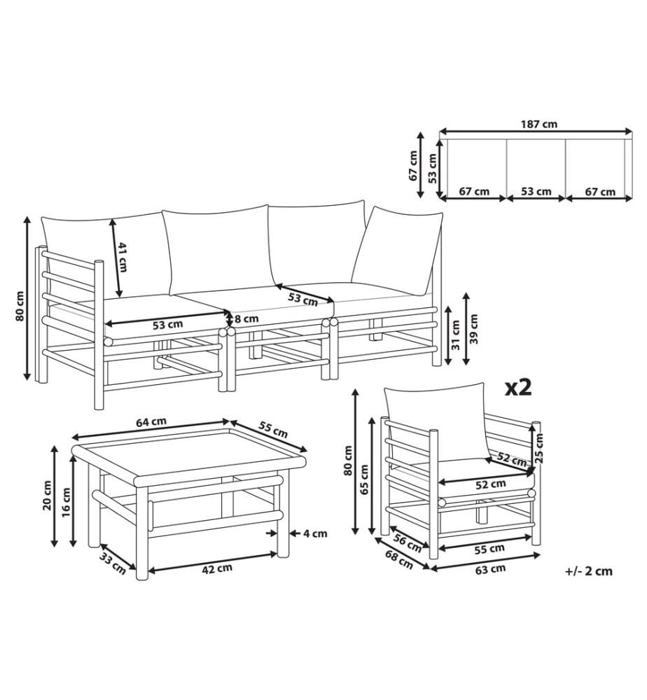 Lounge Set mit Tisch 5-Sitzer CERRETO Cremeweiss Bambus