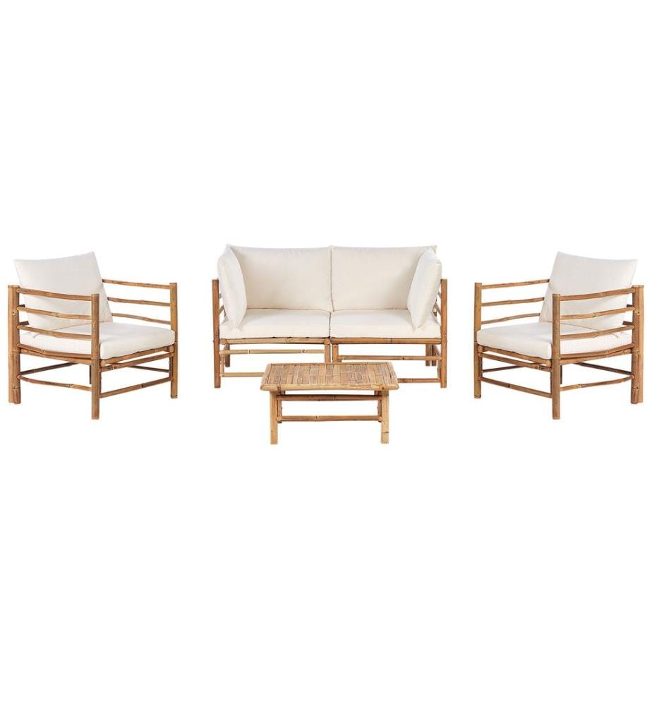 Lounge Set mit Tisch 4-Sitzer CERRETO Cremeweiss Bambus