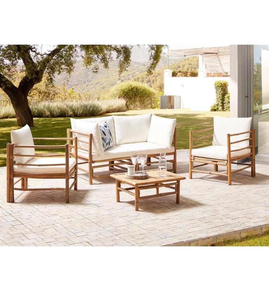 Lounge Set mit Tisch 4-Sitzer CERRETO Cremeweiss Bambus