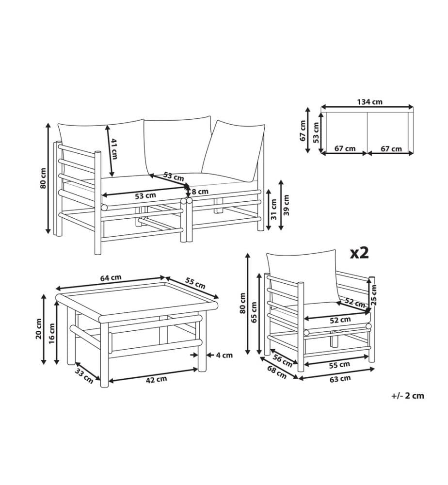Lounge Set mit Tisch 4-Sitzer CERRETO Cremeweiss Bambus