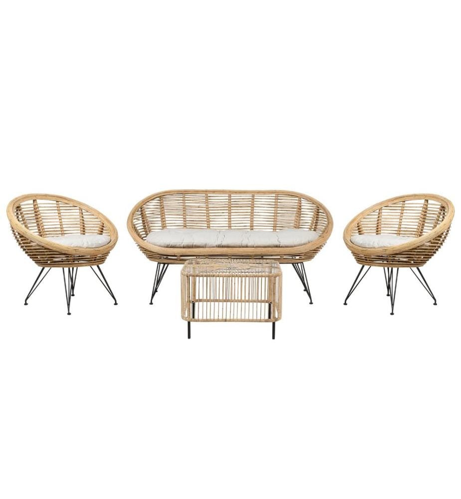 Lounge Set mit Tisch 4-Sitzer MARATEA/CESENATICO Naturfarben Rattan