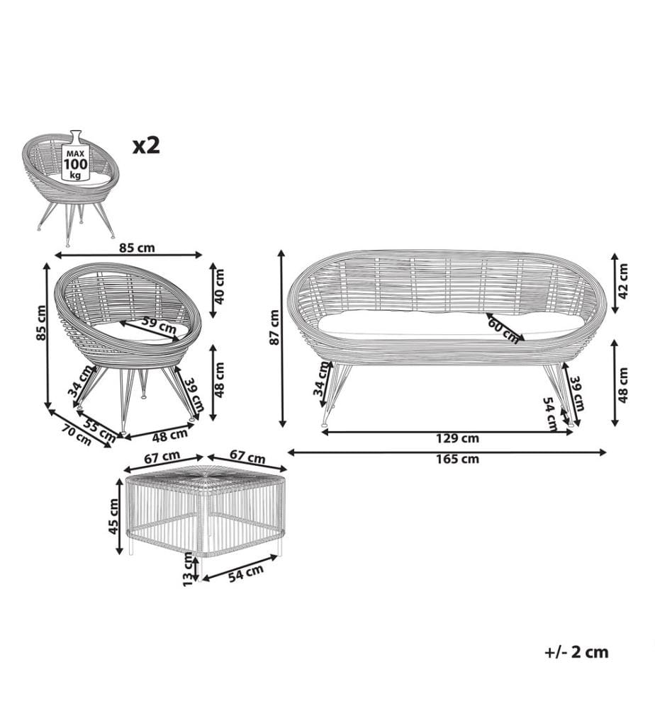 Lounge Set mit Tisch 4-Sitzer MARATEA/CESENATICO Naturfarben Rattan